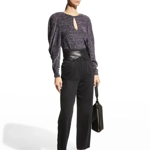 Ramy Brook Charlize Keyhole-Front Metallic Top Size L in Purple Multi - Picture 2 of 16